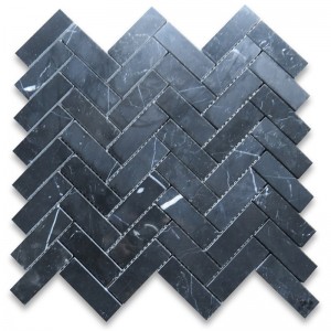 Nero Marquina 1x3 헤링본 모자이크 타일 연마